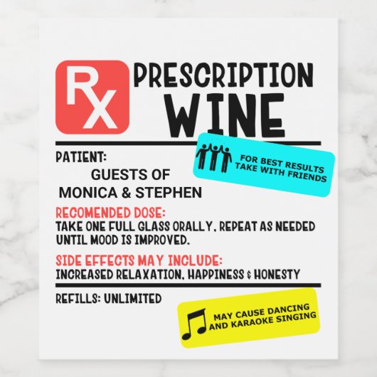 おもしろい処方箋ワインボトルラベル結婚式のギフト ワインラベル (シングルラベル)