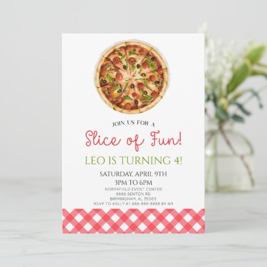 おもしろい切れ！ピザ誕生日パーティー 招待状 (スタンド正面)