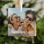 おもしろい別売り写真&名前/Keepsake Gift ガラスオーナメント<br><div class="desc">デザインはおもしろいホワイトのレトロタイポグラフィとあなたのお気に入りの最も多くの写真とあなたのbestieで構成されている！今年のホリデーシーズンに最高のは、あなたの友人に素敵なクリスマスギフトを作る。</div>