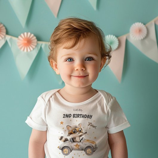 おもしろい動物のレースカー 2さいのおたんじょうび トドラーTシャツ