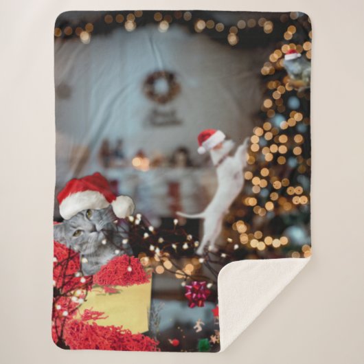「おもしろい動物の家熱狂する」クリスマス シェルパブランケット (正面)