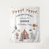 おもしろい動物サーカスパレード子供の誕生日背景 タペストリー (正面)