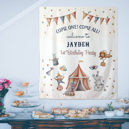 おもしろい動物サーカスパレード子供の誕生日背景 タペストリー