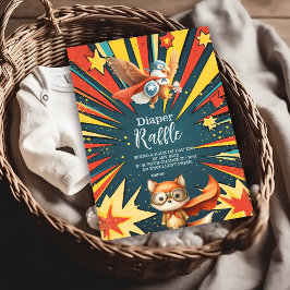 おもしろい動物スーパーヒーローベビーシャワーおむつラッフル エンクロージャーカード