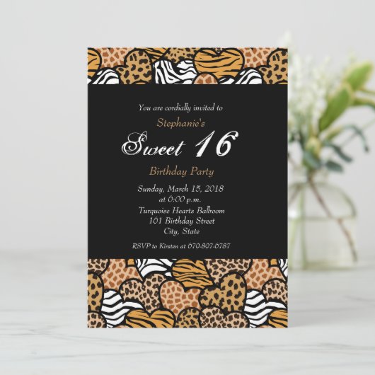 おもしろい動物パターンハートスウィート16招待状 招待状 (スタンド正面)