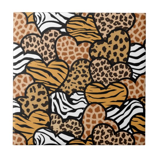 おもしろい動物パターンハート タイル (正面)