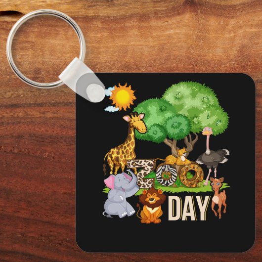 おもしろい動物園の日かわいい動物スクールフィールドトリップサファリ キーホルダー (正面)