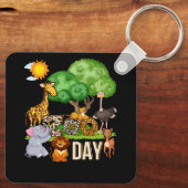 おもしろい動物園の日かわいい動物スクールフィールドトリップサファリ キーホルダー (裏面)