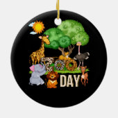 おもしろい動物園の日かわいい動物スクールフィールドトリップサファリ セラミックオーナメント (裏面)