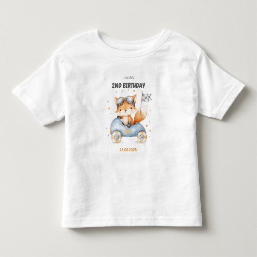 おもしろい動物 レースカー 2歳の誕生日 トドラーTシャツ (正面)