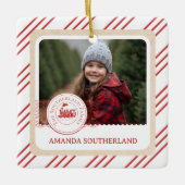 おもしろい北極列車表現の初めてのクリスマス写真 セラミックオーナメント (正面)