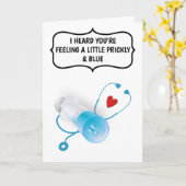 おもしろい医感じ師の青色注射ハート カード (黄色い花)