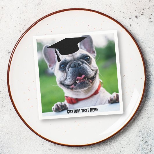 おもしろい卒業フランスのブルドッグ写真カスタム スタンダードカクテルナプキン