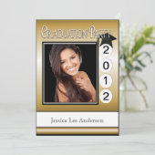 おもしろい卒業モダンパーティのカスタム写真金ゴールド 招待状 (スタンド正面)