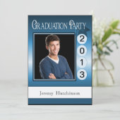 おもしろい卒業モダンパーティーカスタムの写真青 招待状 (スタンド正面)