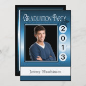 おもしろい卒業モダンパーティーカスタムの写真青 招待状 (正面/裏面)