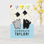 おもしろい卒業猫 カード (黄色い花)