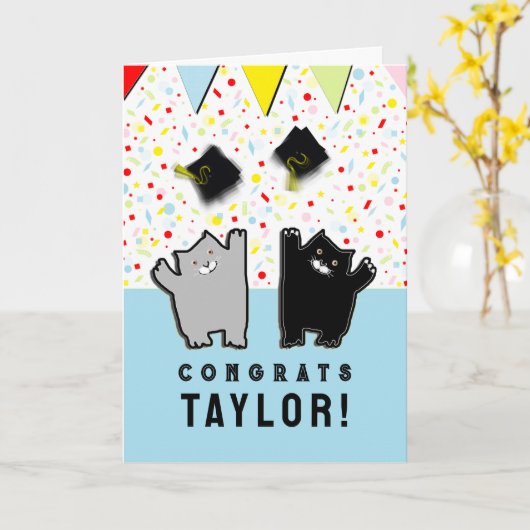 おもしろい卒業猫 カード (黄色い花)