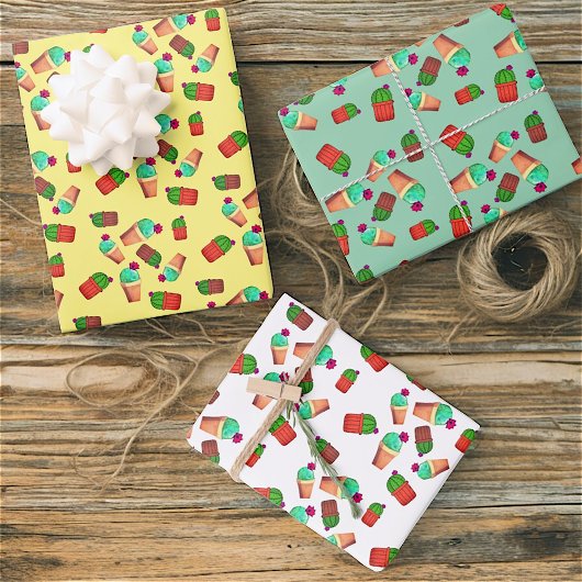 おもしろい南西部の開花鉢状サボテン模様 ラッピングペーパーシート