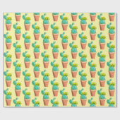 おもしろい南西部の黄色い開花鉢状サボテン ラッピングペーパー (フラット)