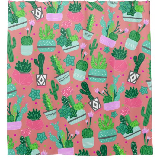 おもしろい南西部キュートガーリーピンクサボテン模様 シャワーカーテン (正面)