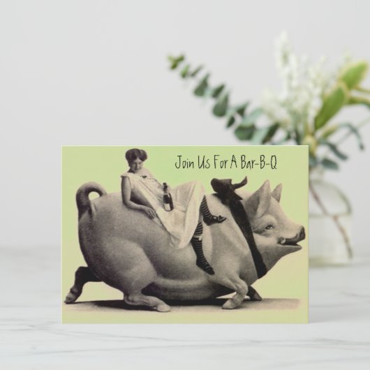 おもしろい及びお祝いの旧式なバーベキューのバーb qの招待状 招待状 (スタンド正面)