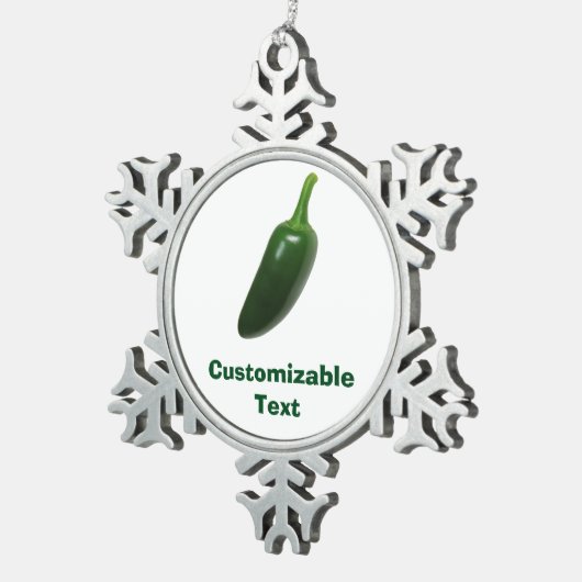 おもしろい及びぴりっとするハラペーニョのコショウ スノーフレークピューターオーナメント (右)