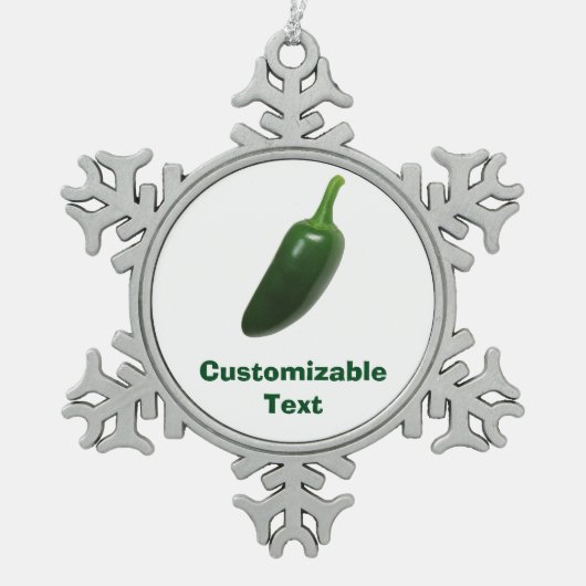 おもしろい及びぴりっとするハラペーニョのコショウ スノーフレークピューターオーナメント (正面)