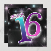 おもしろい及びカラフルな菓子の第16誕生会 招待状 (正面/裏面)