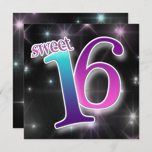 おもしろい及びカラフルな菓子の第16誕生会 招待状 (正面/裏面)