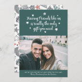 おもしろい友よモダンりクリスマスフォトグリーン シーズンカード (正面/裏面)