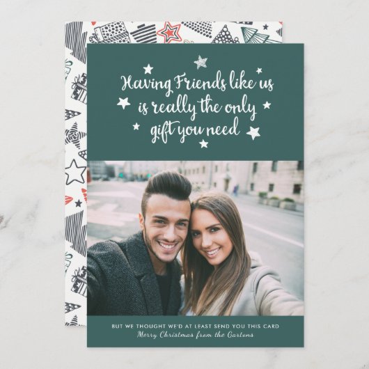おもしろい友よモダンりクリスマスフォトグリーン シーズンカード (正面/裏面)