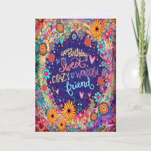 おもしろい友熱狂する人誕生日トレンディーフローラ カード (正面)