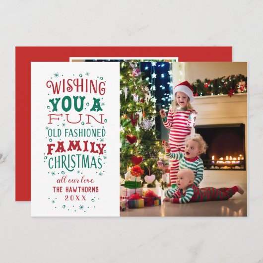 おもしろい古ファッションド家族のクリスマスフォトカード シーズンカード (正面/裏面)