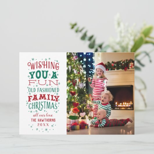 おもしろい古ファッションド家族のクリスマスフォトカード シーズンカード (スタンド正面)