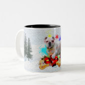 おもしろい可愛いイギリスのブルドッグYappyクリスマス ツートーンマグカップ (正面左)