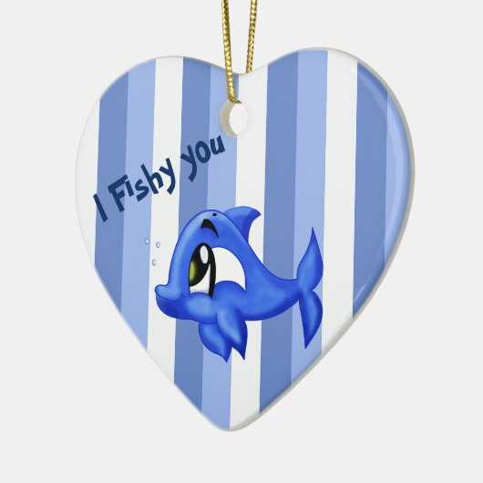 おもしろい可愛いイルカ漫画イラストレーション セラミックオーナメント (左)