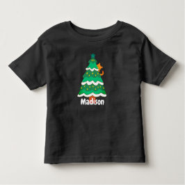 おもしろい可愛いクリスマスの木パーソナライズされた猫 トドラーTシャツ