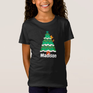 おもしろい可愛いクリスマスの木パーソナライズされた猫 Tシャツ