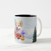 おもしろい可愛いコルギ犬ヤッピー・クリスマス ツートーンマグカップ (正面右)