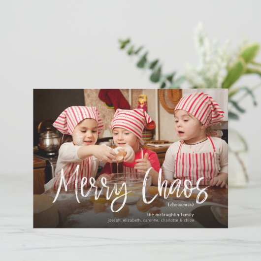 おもしろい可愛いメリーカオスファミリー写真 |ホリデーカード 招待状 (スタンド正面)