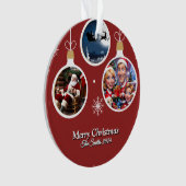 おもしろい可愛い家族モダン写真クリスマス オーナメント (正面)