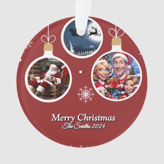 おもしろい可愛い家族モダン写真クリスマス オーナメント (正面)