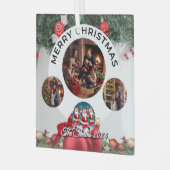 おもしろい可愛い家族モダン写真クリスマス ガラスオーナメント (正面左)