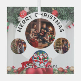 おもしろい可愛い家族モダン写真クリスマス ガラスオーナメント