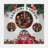 おもしろい可愛い家族モダン写真クリスマス ガラスオーナメント (裏面)