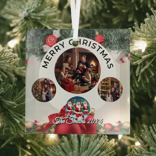 おもしろい可愛い家族モダン写真クリスマス ガラスオーナメント (インサイチュ)