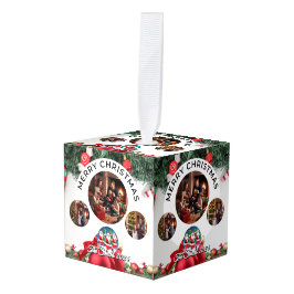 おもしろい可愛い家族モダン写真クリスマス キューブオーナメント