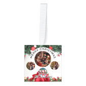 おもしろい可愛い家族モダン写真クリスマス キューブオーナメント (正面)