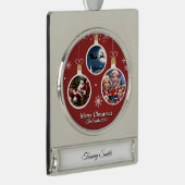 おもしろい可愛い家族モダン写真クリスマス シルバープレートバナーオーナメント (右)